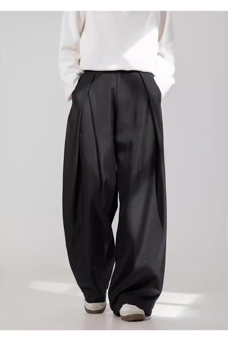 Plissierte Chinos Für Herren Gerade Geschnittene Stoffhose_voghion.com