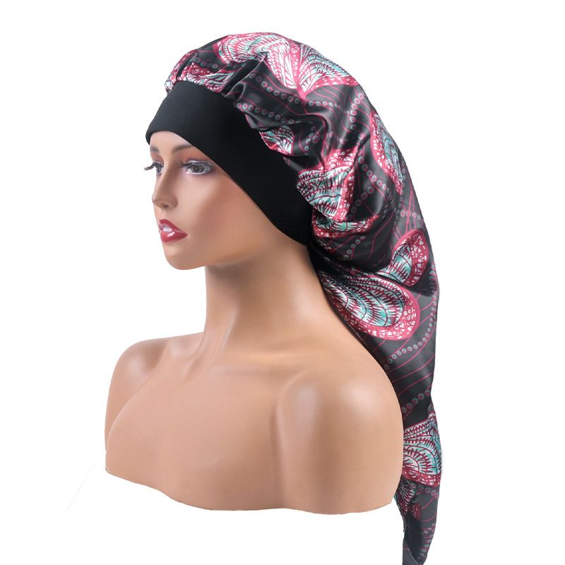 Amazon Moon Hat Hair Salon Home Sacha Silk African Printed Leaves Tight Strap Sacha Nightcap