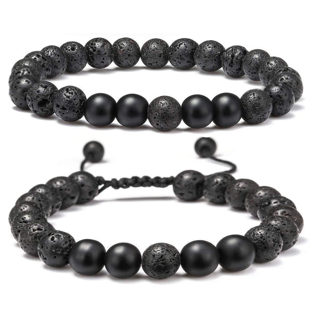 Set di braccialetti in pietra vulcanica regolabile con tessitura lavica turchese da 2 pezzi_voghion.com
