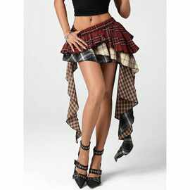 Y 30598 Women's asymmetric plaid skirt 女士不对称格纹短裙