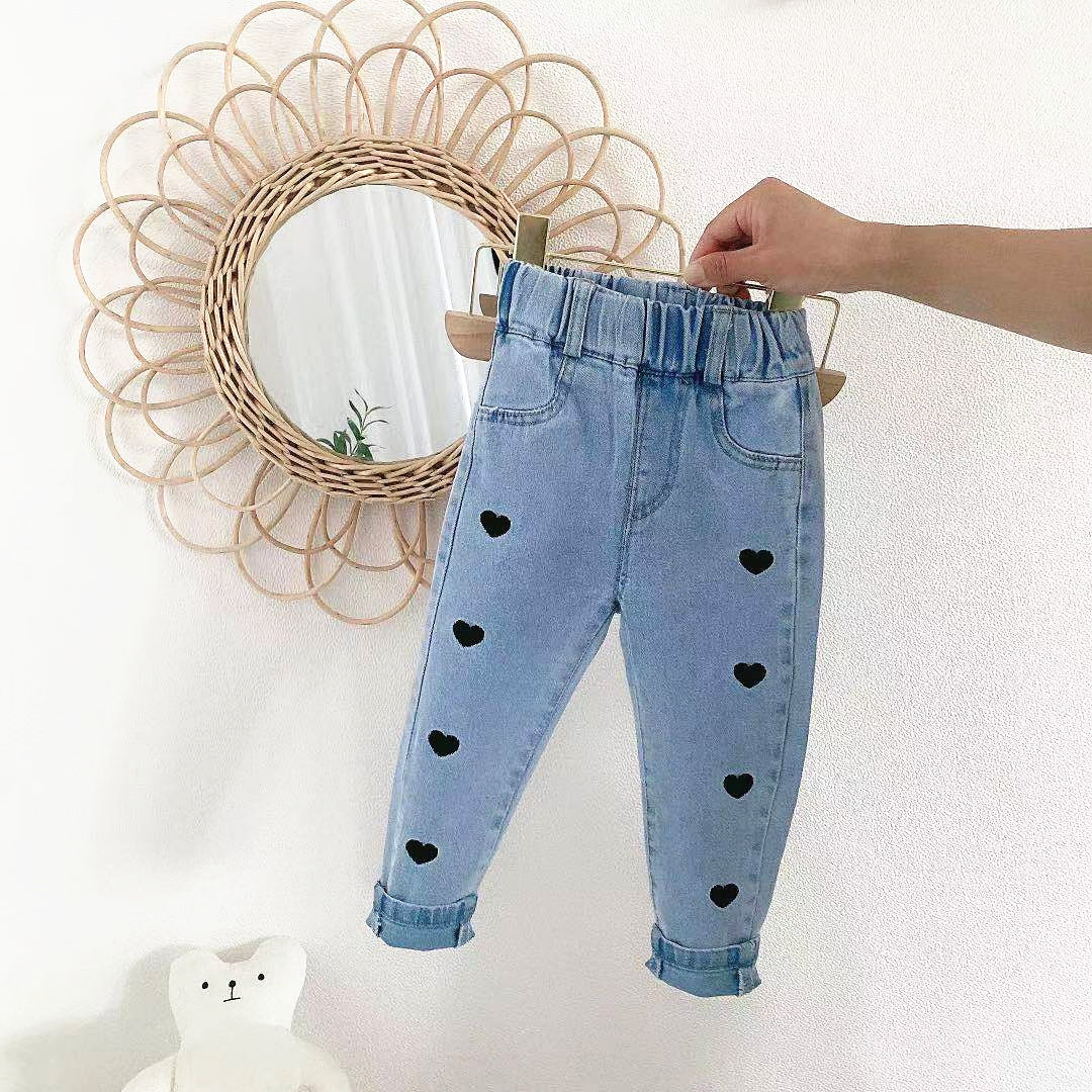 女童牛仔褲春裝2021年新款韓版洋氣兒童春秋長褲寶寶褲子外穿寬鬆