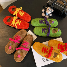 牛翻皮糖果色休閑運動單鞋女學生春季新品真皮圓頭系帶平跟單鞋女