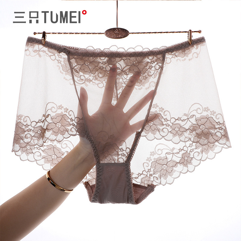 Three Rabbits Sexy High Waist Lace Panties Women's Perspective Seamless Quick-Drying Temptation Briefs Belly Controlling Butt Lifting Shorts