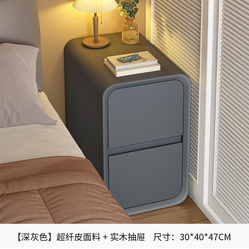 Mesita de noche estrecha de almacenamiento de noche pequeño Gabinete dormitorio crema Estilo madera maciza cajón doble gabinete lateral pequeño Gabinete hueco