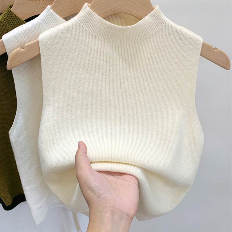 Inner knitted sweater bottoming shirt for women 2023 new half turtleneck camisole short outer sleeveless top