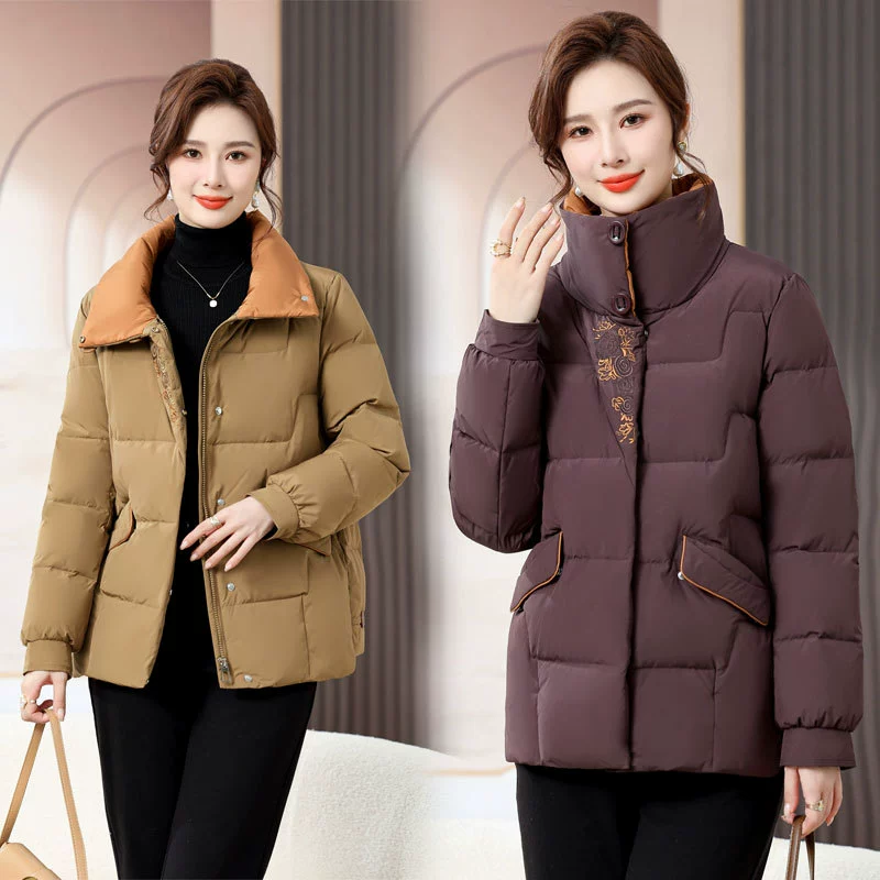 Пуховик, зимняя одежда для мам, маленькое хлопковое пальто в западном стиле для женщин среднего и пожилого возраста, осенне-зимнее пальто, короткое пальто для женщин среднего и пожилого возраста