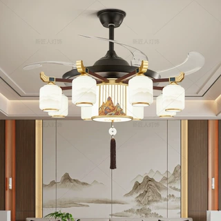 新中式风扇吊灯中国风客厅灯禅意家用餐厅隐形一体吊扇灯2025新款