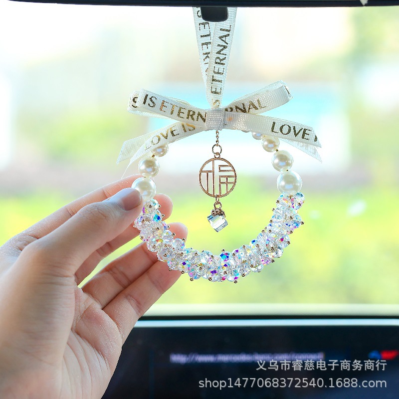 原创正版网红车载挂件可爱水晶小福车载后视镜吊坠车挂创意女神汽