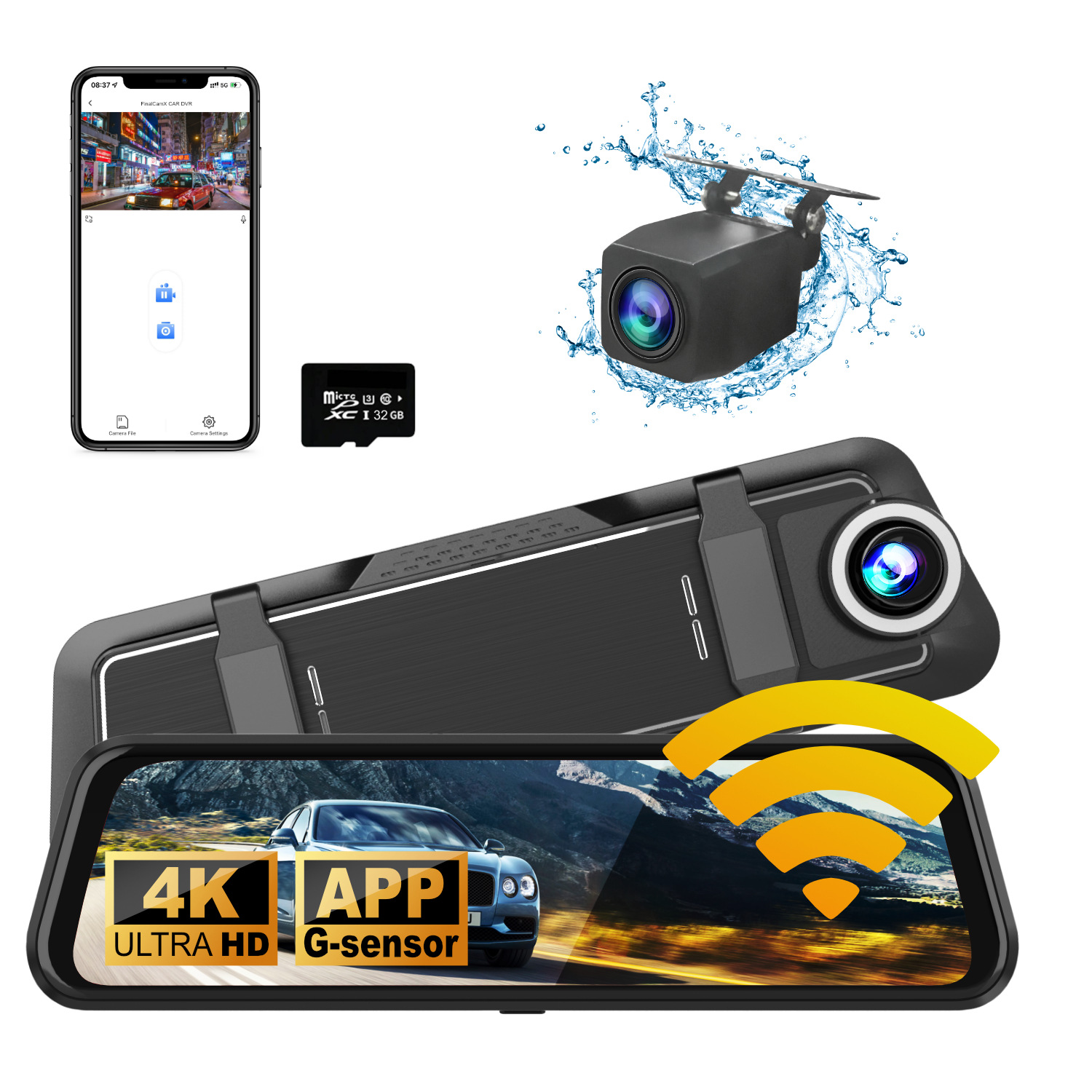 Dual-lens 10inch full-screen carplay night vision metal casing streaming rearview mirror dashcam