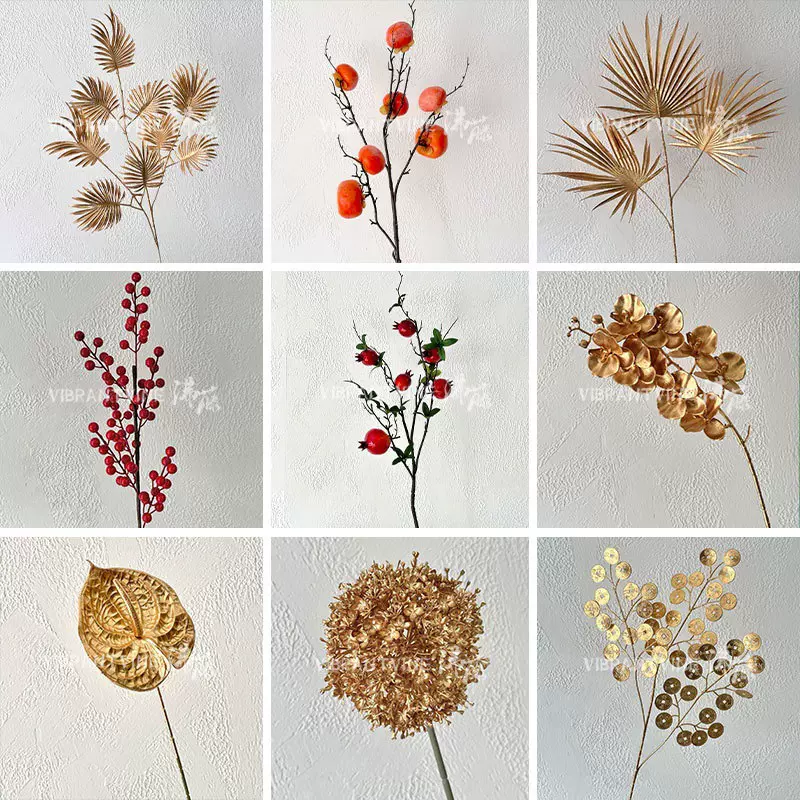 金色年宵花福桶材料包批发冬青果发财果抱抱桶插花新年假花仿真花
