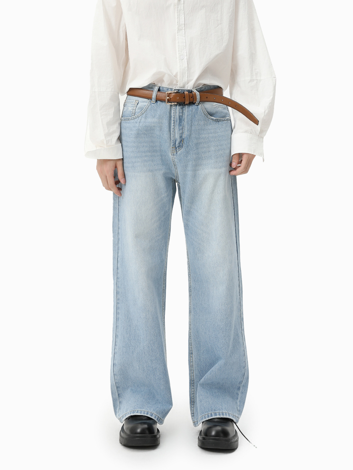 MTLCLOTHES Hombres| Base recto delgado casual versátil clásico lavado en agua jeans azul claro diarios