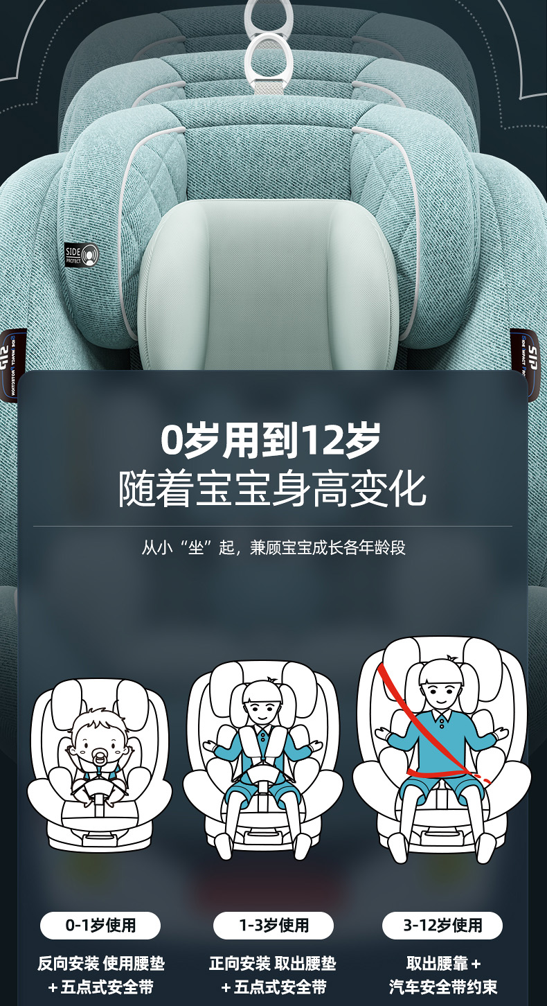 Child Seat Car Baby Car 360-Degree Rotating Seat 0-12 Years Old Can Sit and Lie down Cotton