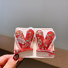 Children's red festive hair accessory, hairgrip, Hanfu, with embroidery