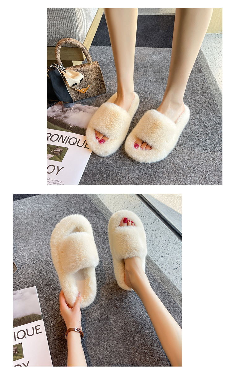 Women's Casual Solid Color Open Toe Plush Slippers display picture 6