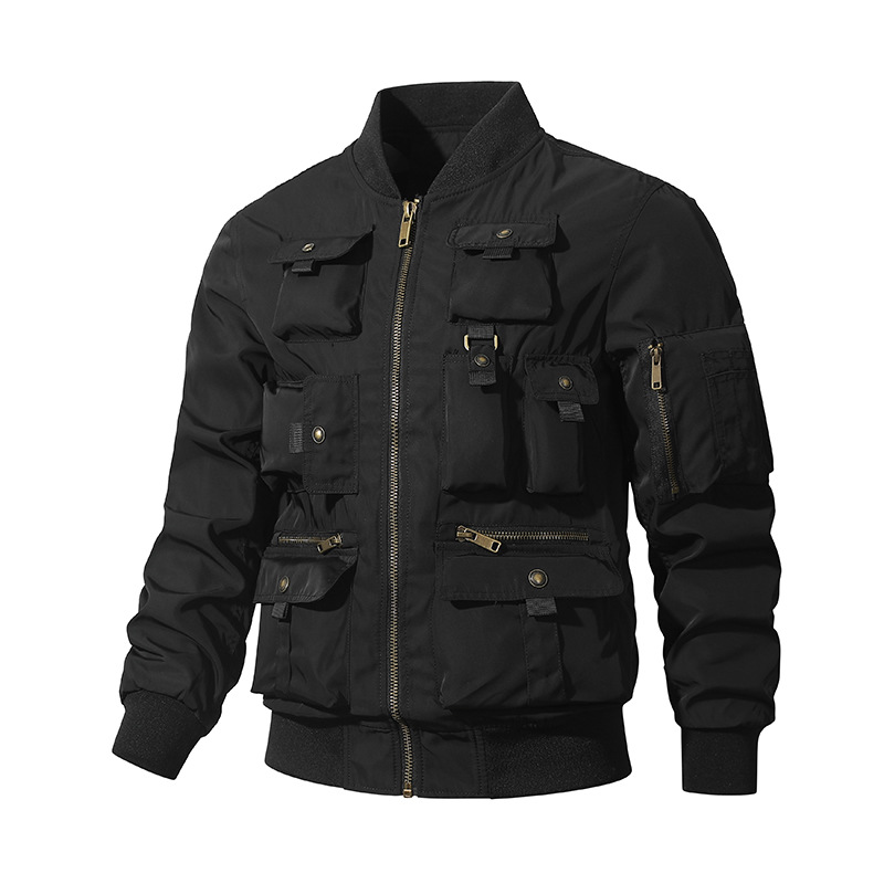 Três chaquetas de vuelo de vestir, chaqueta de béisbol masculina multibolsillo, chaqueta de herramientas, chaqueta de ciclismo al aire libre
