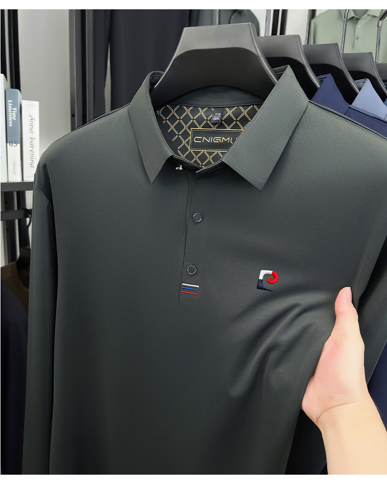 Áo polo nam dài tay cổ bẻ phong cách trung niên — Màu xanh da trời chi tiết 17