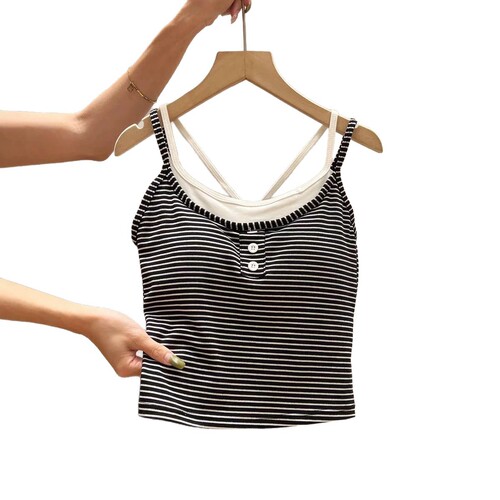 Sexy, beautiful back-one-piece faux two-piece camisole—worn as both an inner layer and outerwear, slim-fit, retro-style sports-inspired bottoming tube top for spicy girls.