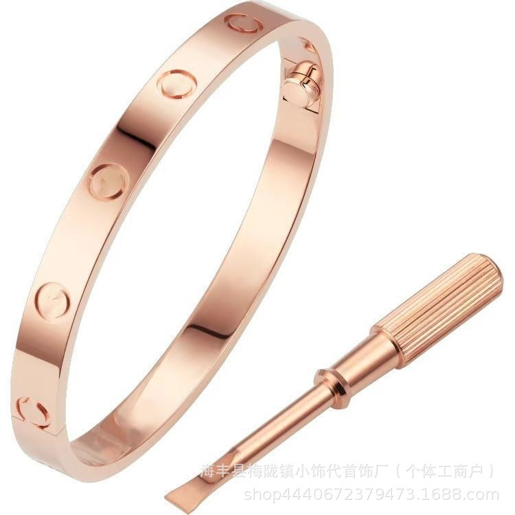 卡家螺丝款四钻十钻满钻手镯女款情侣手环宽版V金不掉色手饰批发|undefined