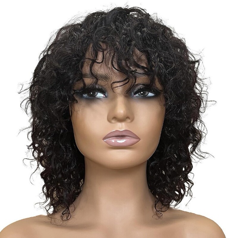 Hot-Selling Foreign Trade Wig African Women's Black Short Curly Hair with Bangs Hand-Wrapped Small Curly Hair Chemical Fiber Full Headgear