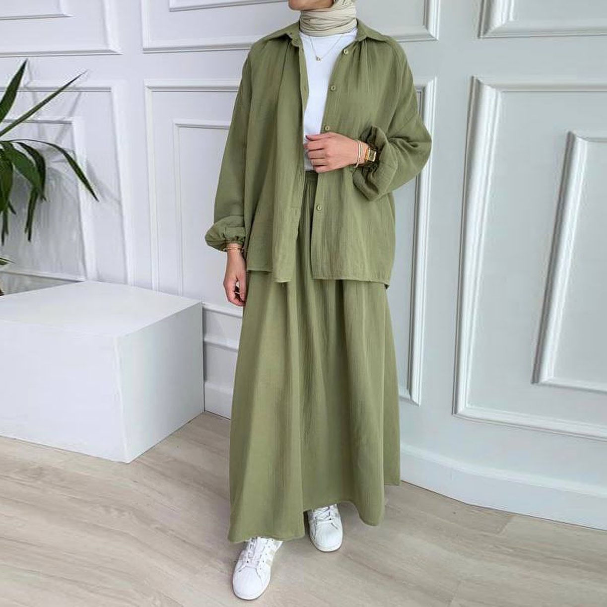 Half-length Skirt Suit, European And American Cross-border Women's Clothing, 2024 Spring Loose Long-sleeve Shirt,_ecoleips.com