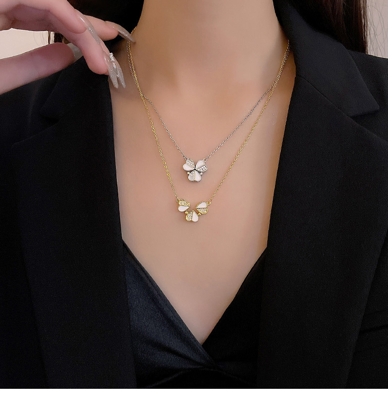 Simple Style Commute Flower Titanium Steel Inlay Zircon Pendant Necklace_colorza_1