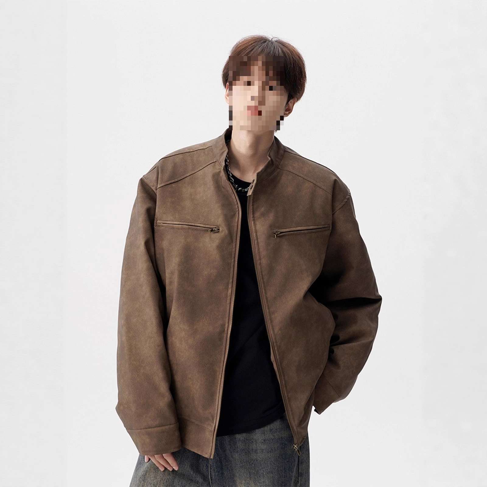 美式街头皮机车夹克男2025春秋新款宽松高级感痞帅翻领皮衣外套