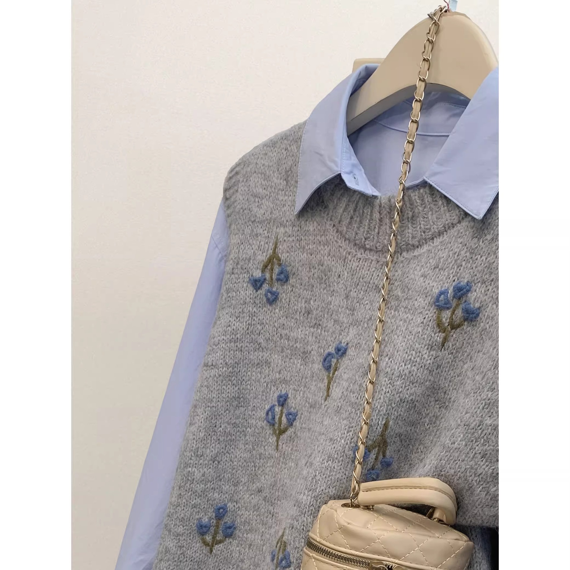 Vintage bordado flor de cuello redondo chaleco de mujer suave glutinoso corto suéter sin mangas primavera otoño invierno nueva chaqueta de punto