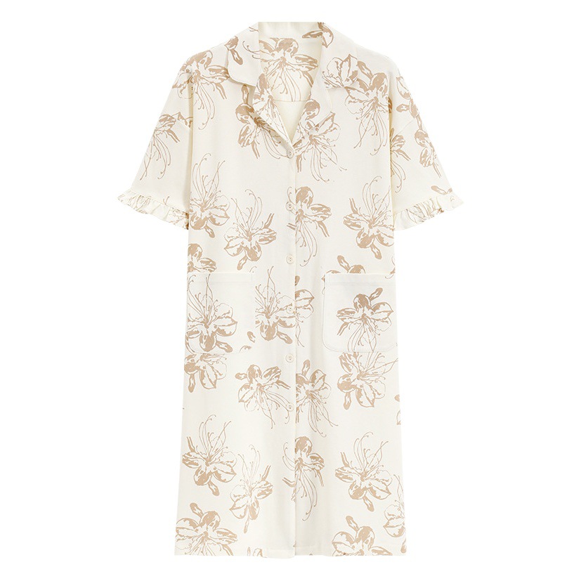 Pijamas de verano de algodón de mangas cortas delgadas pijamas de verano mujeres embarazadas falda larga temperamento vestido vestido de casa de verano