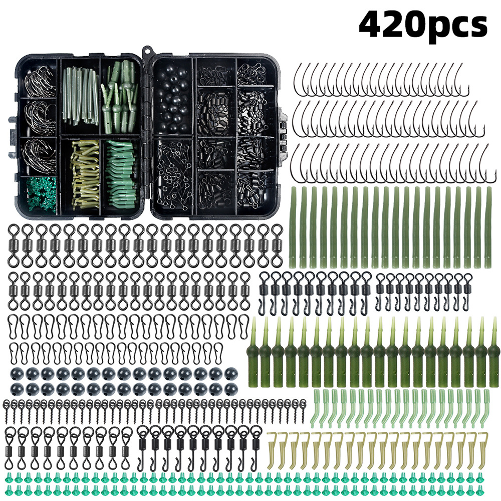 Cross-border 420 pieces of European-style carp fishing accessories suit hooks stop beans swivel fishing gear