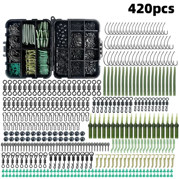 Cross-border 420 pieces of European-style carp fishing accessories suit hooks stop beans swivel fishing gear