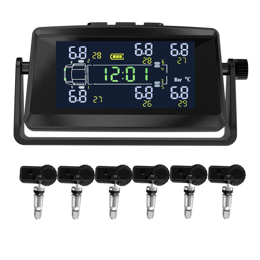 6-Wheel Truck, Light Truck, Heavy Truck, Rv Wireless Tire Pressure Monitor, Solar Tire Pressure and Temperature Display Tpms