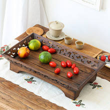 泰国实木雕花果盘家用客厅茶几摆件新中式木质复古托盘创意水果盘