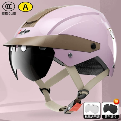 Motosiklet kaskı (dəbilqə) | Half Helmet, 3C Certified Safety - magnetic-lenses-pink-transparent-lens-brown-lens