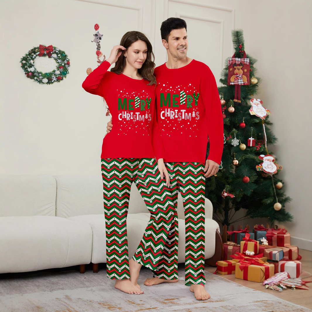Christmas Snowflake letter stripes Christmas family dress printed home dress pajamas_viptrois.com