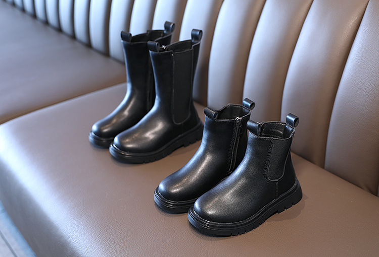 Children's Martin 2024 Spring and Autumn New Black Side Zipper Girls' Mid length British Style Pipe Boots Trend_voghion.com