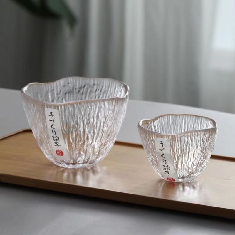 Japanese-Style Glass Tea Cup with Hammered Texture, Small Master Cup, Japanese Sake Cup, Kung Fu Tea Set, Single Raindrop Cup, Japanese-Style Simple Design Japanese-Style Glass Tea Cup with Hammered Texture, Small Master Cup, Japanese Sake Cup, Kung Fu Tea Set, Single Raindrop Cup, Japanese-Style Simple Design