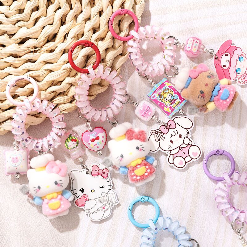 Cute and Sweet Telephone Cord Plush Keychain Accessories Trendy Bag Charms Personalized Small Pendants