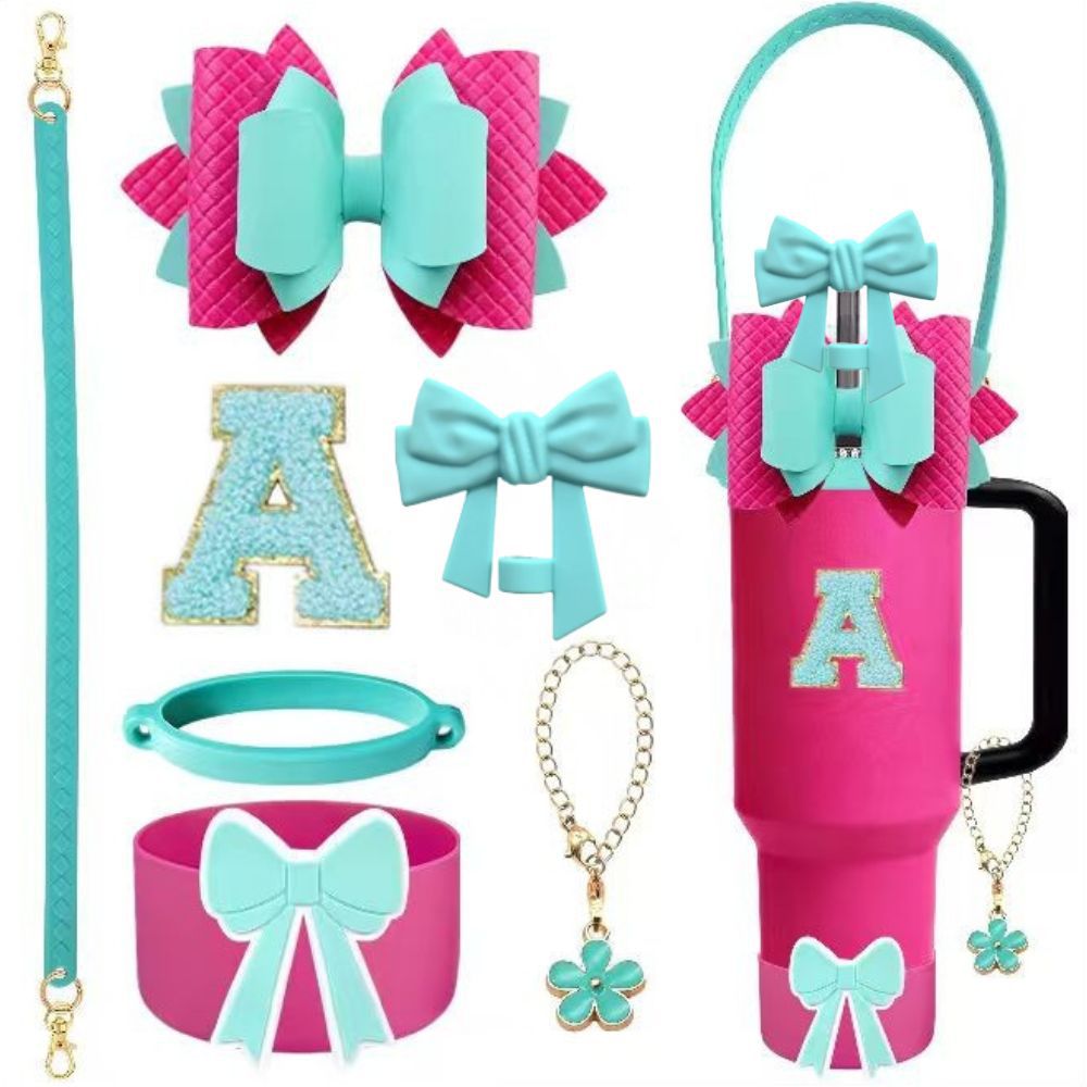 Accesorios de taza Stanley colgante de cuerda de mano flor de silicona gorra de paja de peluche colgante de taza cadena de taza de color cubierta de taza