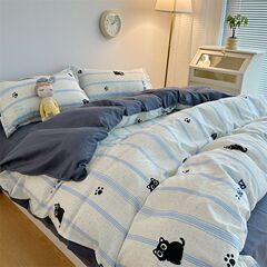 ストライプ猫4点セット水洗いコットン布団カバーシーツ子供漫画学生寮寝具シングル3点セット