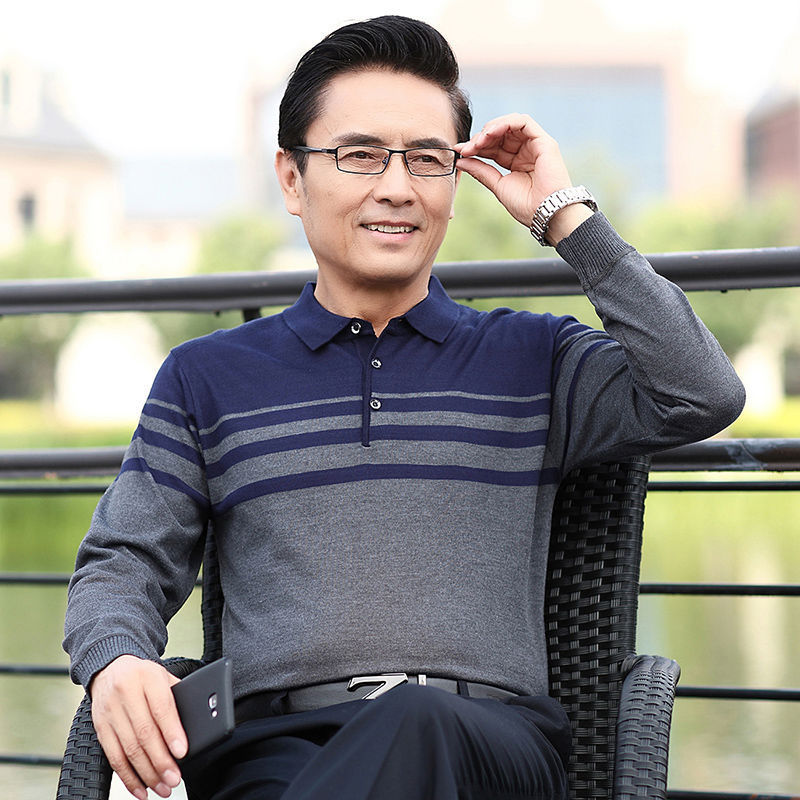 New Dad Autumn Top Middle-aged and Elderly Men's Long-sleeved T-shirt Spring and Autumn Thin Grandpa Elder Base Shirt