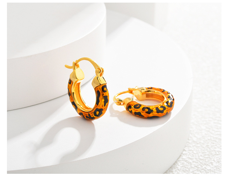 1 Pair Quantity 1 Pair Vintage Style Classic Style C Shape U Shape Leopard Enamel Copper Earrings Ear Studs