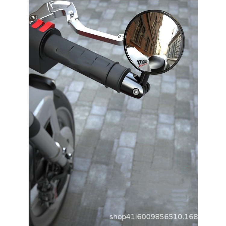 Motorcycle Modified Handlebar Reflector, Retro-Adjustable Foldableing Handlebar Rearview Mirror, Round Rearview Mirror