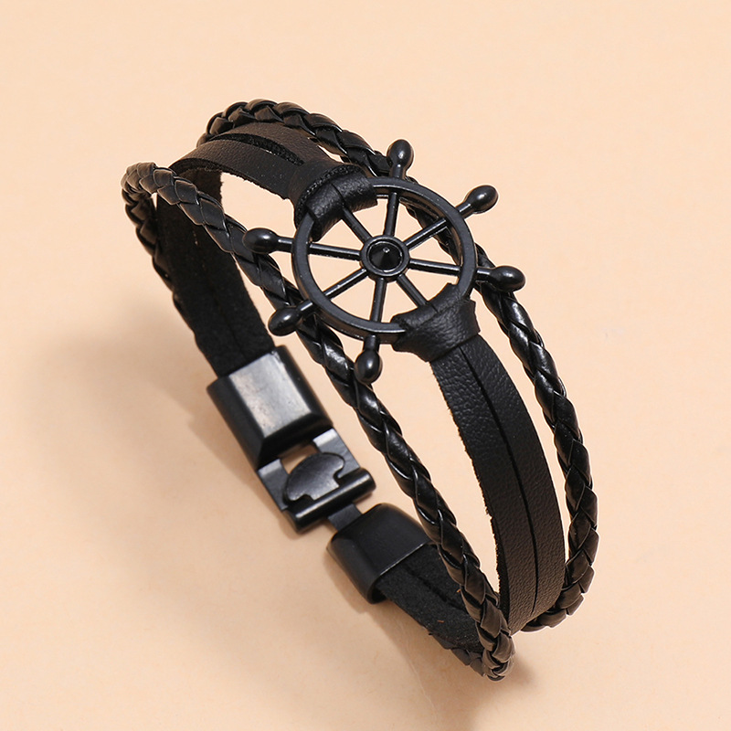 Punk Fashion Black Braided Leather Bracelet display picture 2