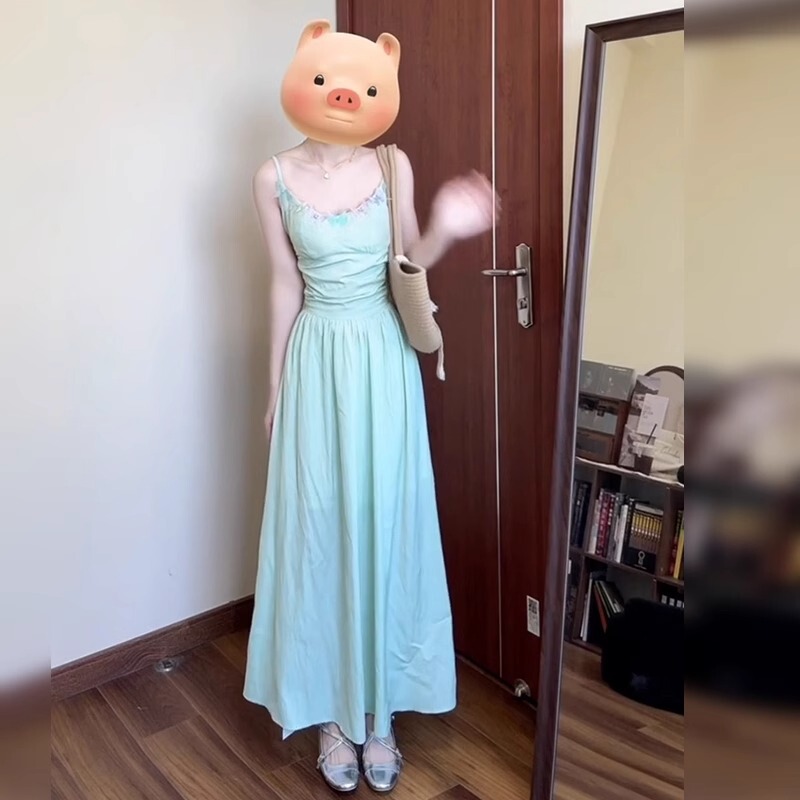 2025 新しいフランスの美しいサスペンダードレス女性の夏の小さな海辺の休暇気質妖精のロングドレス|undefined