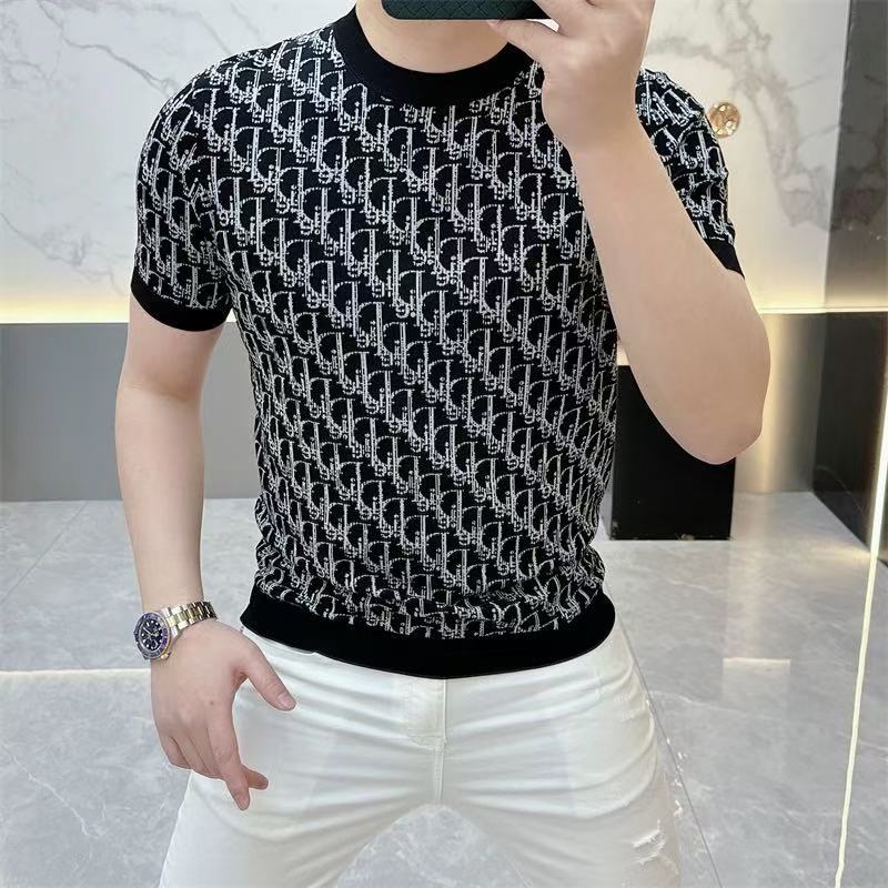 Breathable universal fashionable knitted thin short sleeve T-shirt…