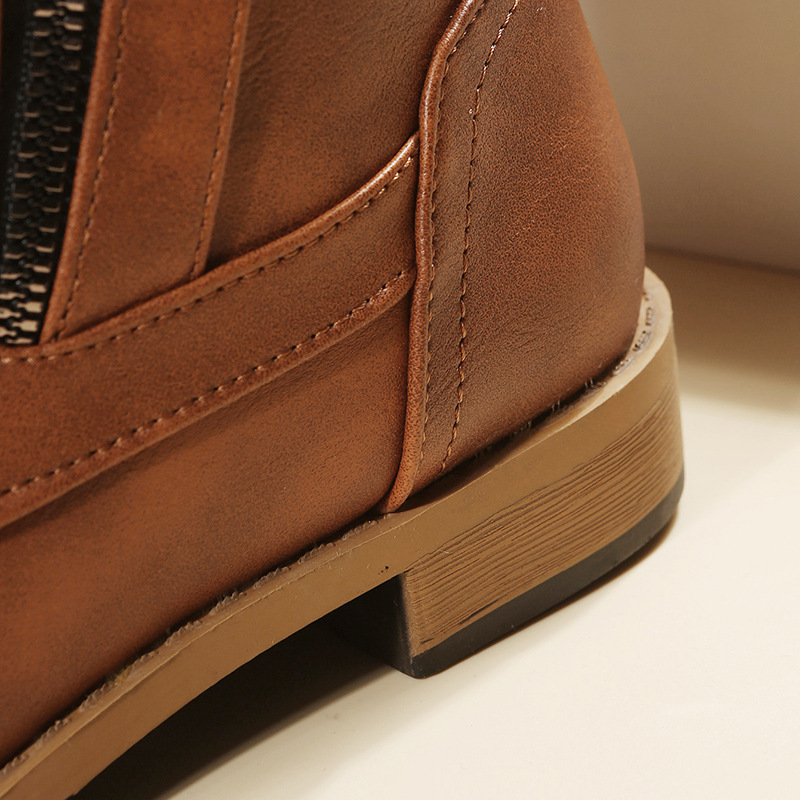 Booties with side zippers chunky heels plus size women's boots_voghion.com