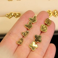 沙金饰品碎冰冰方形方块碎金耳钉金店同款女木马蝴蝶耳饰久不掉色