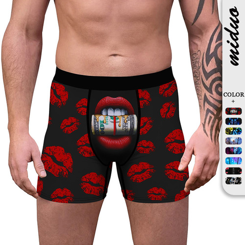  New Red Lip 3D Digital Printing Sexy Men's Underwear Base Layer Comfortable Breathable Elastic Straight Leg Pants for Export