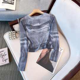 机车女孩夏日酷酷网纱短款上衣清凉感薄款长袖防晒衫百搭修身T恤