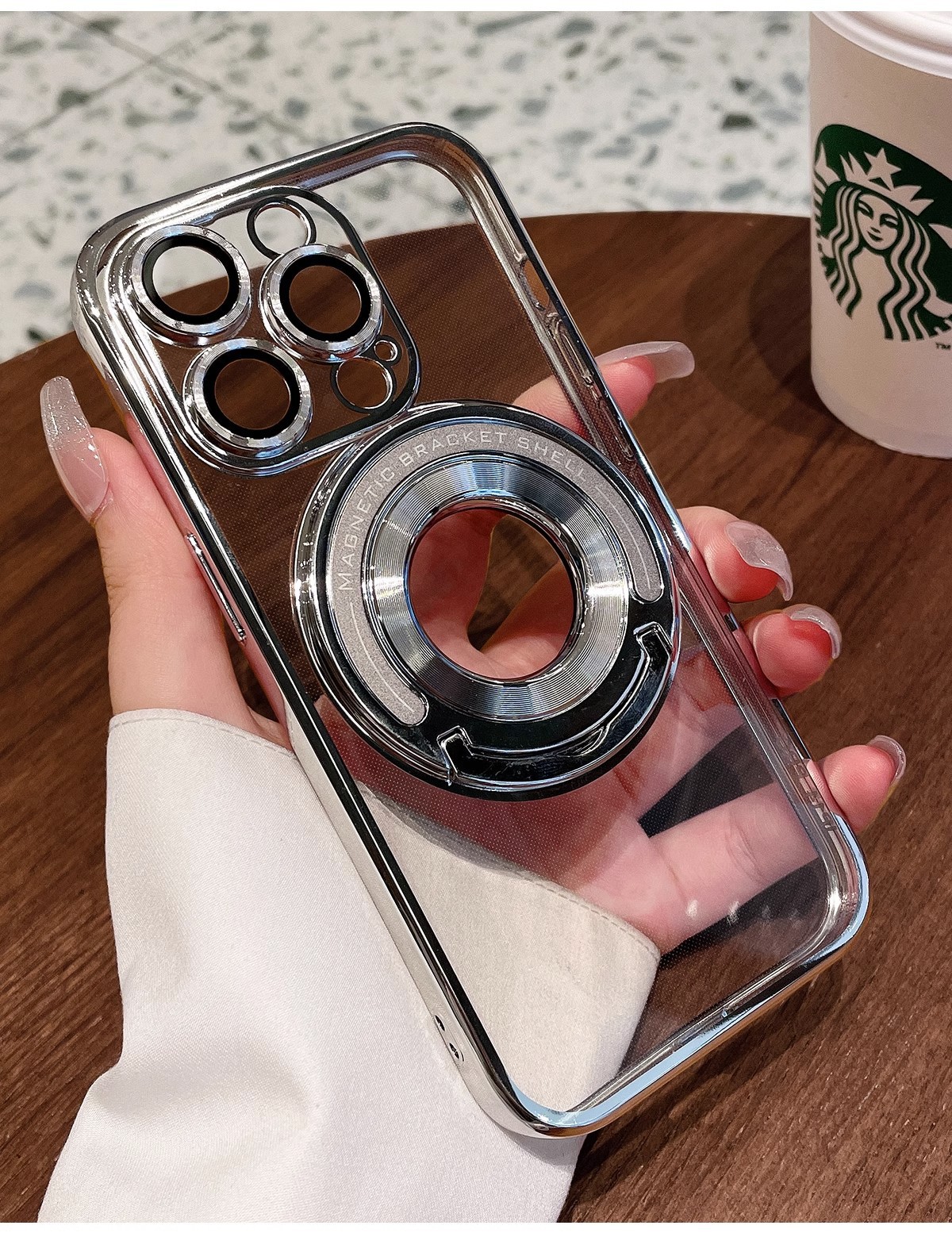 Görünmez braketli Apple 16 cep telefonu kılıfı, iPhone 15 için uygun manyetik emişli, lens filmi ve 14 ProMax koruyucu kapaklı.